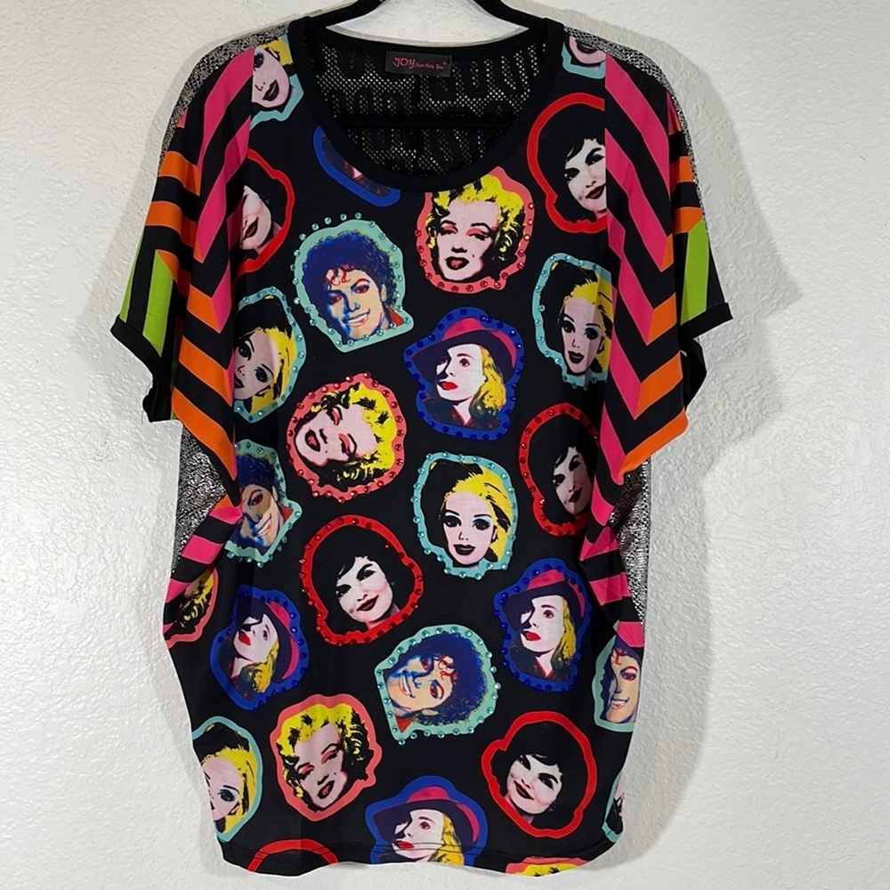 JOY Just Only You Marilyn Monroe Michael Jackson Short Sleeve Colorful Blouse